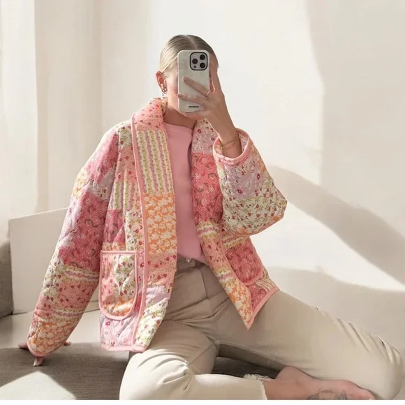 Women's Pink Patchwork Jacket - Picture 3 of 9